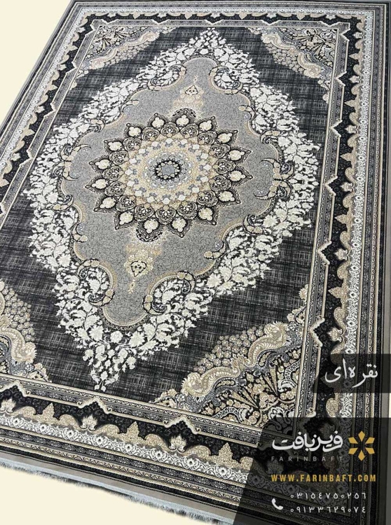 فرش ترنج خورشیدی نقره ای 700 شانه